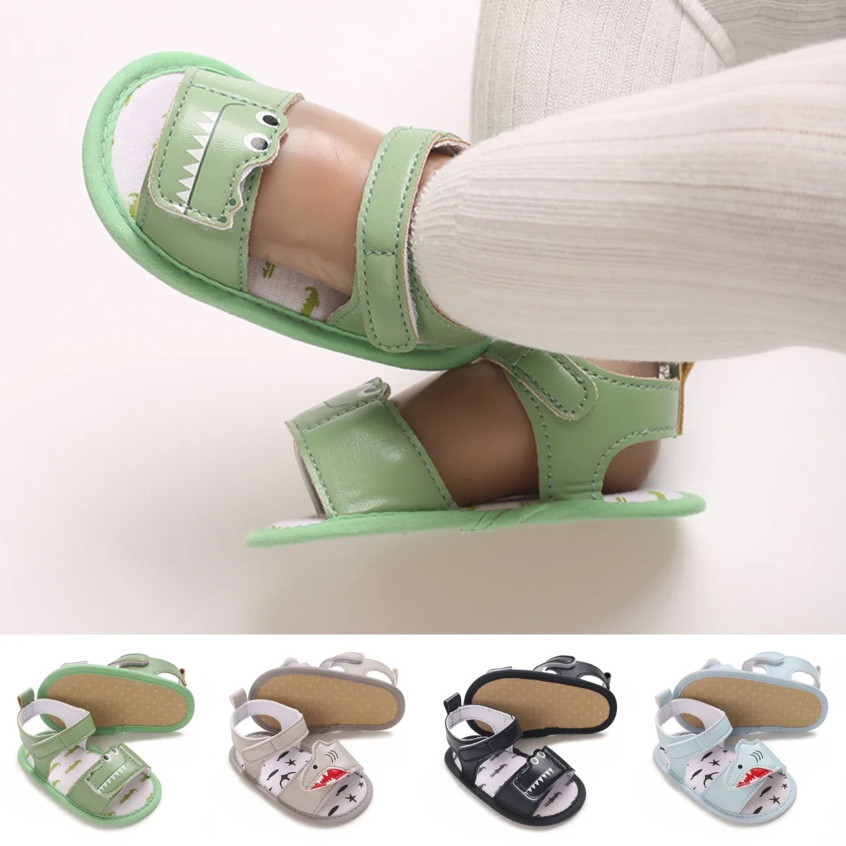 0-18M Newborn Cute Cartoon Shark Sandals for Boys PU Open Toe Soft Sole Anti slip Baby First Step Walking Shoes Baby Sandals