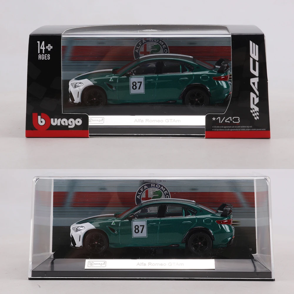 Bburago 1:43 Alfa Romeo Giulia GTAm #87 Racing Green Alloy Diecast Model Car Static Display Collectible