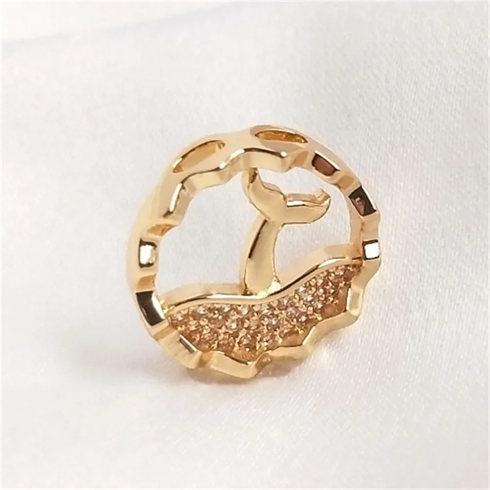 14K Solid Gold Micro Inlaid Zircon Mermaid Tail Whale Tail Pendant DIY Jewelry Necklace Charm K062