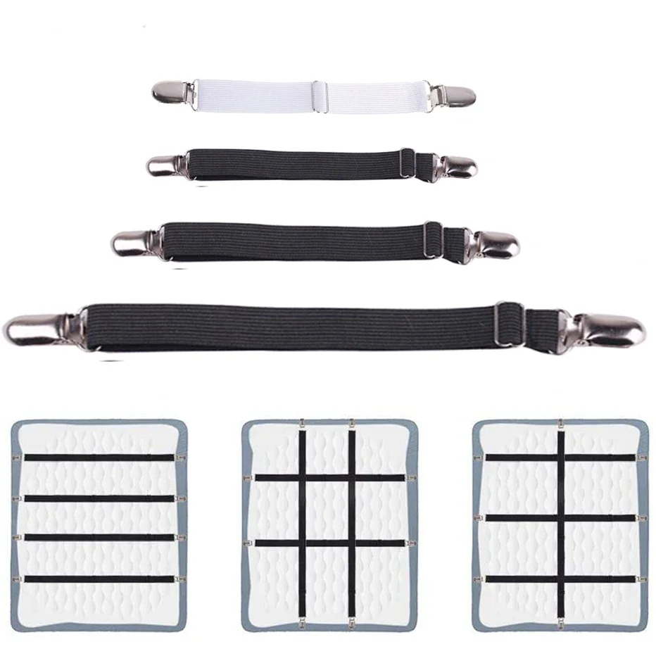 4pcs/set Elastic Bed Sheet Strip Fastener Bed Sheet Grippers Belt Adjustable Mattress Cover Blankets Holder Bed Sheet Set