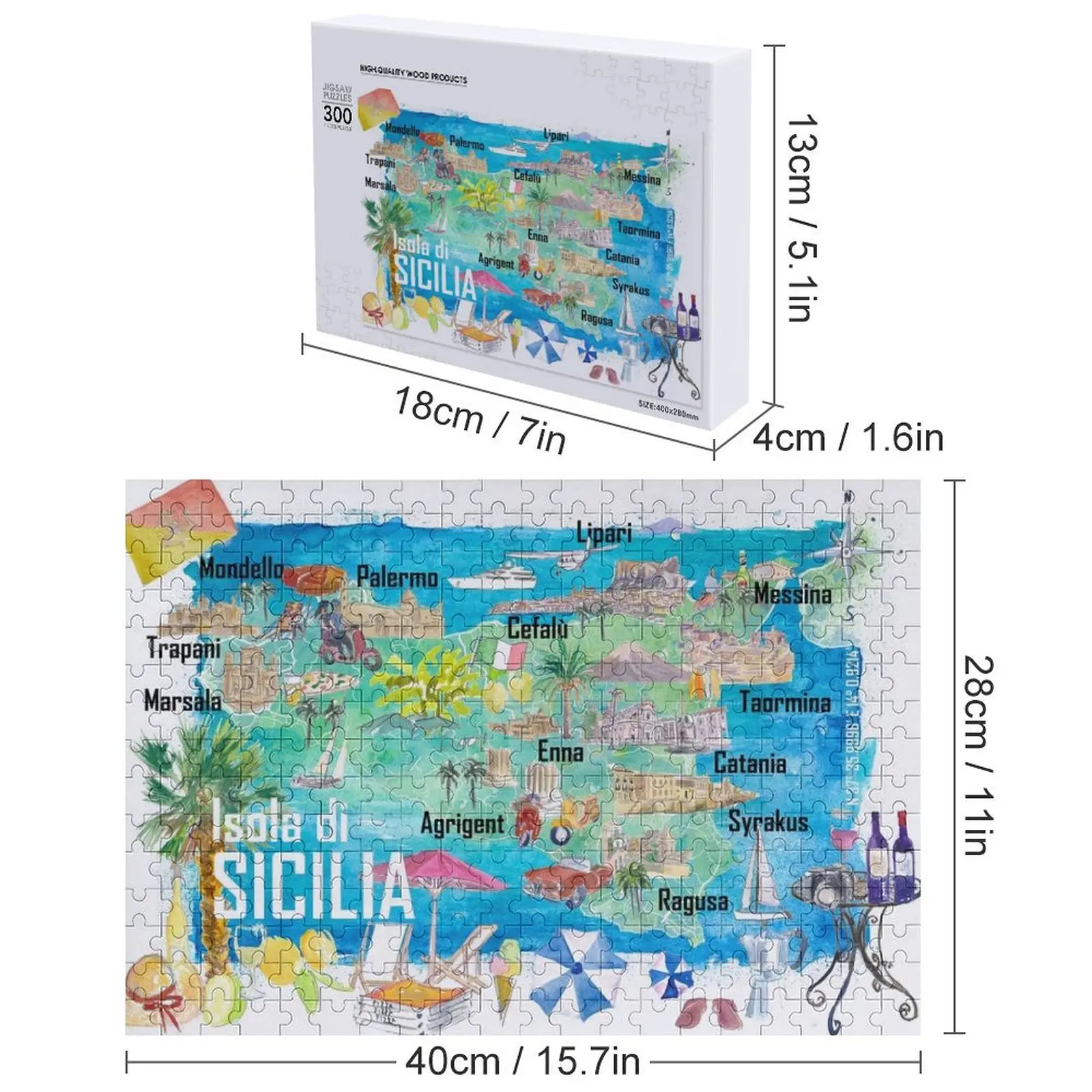 シチリア島 イタリア 道路と観光名所が描かれたイラスト入り旅行地図 ジグソーパズル パーソナライズされたおもちゃ 赤ちゃん用木製 IQ パズル