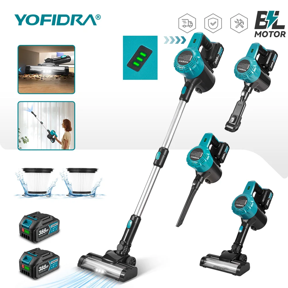 YOFIDRA 27-30KPA 1500ML Bürstenloser Elektrischer Staubsauger Wiederaufladbarer Staubauffänger Innenreinigungsgerät für Makita-Akkus