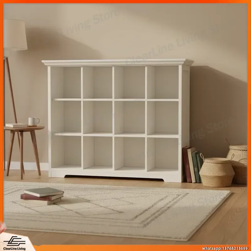 Wooden Cube Bookcase Modern 3-Tier Open Storage Shelf Living Room Bedroom Home Office Warm White 12-Compartment Lattice