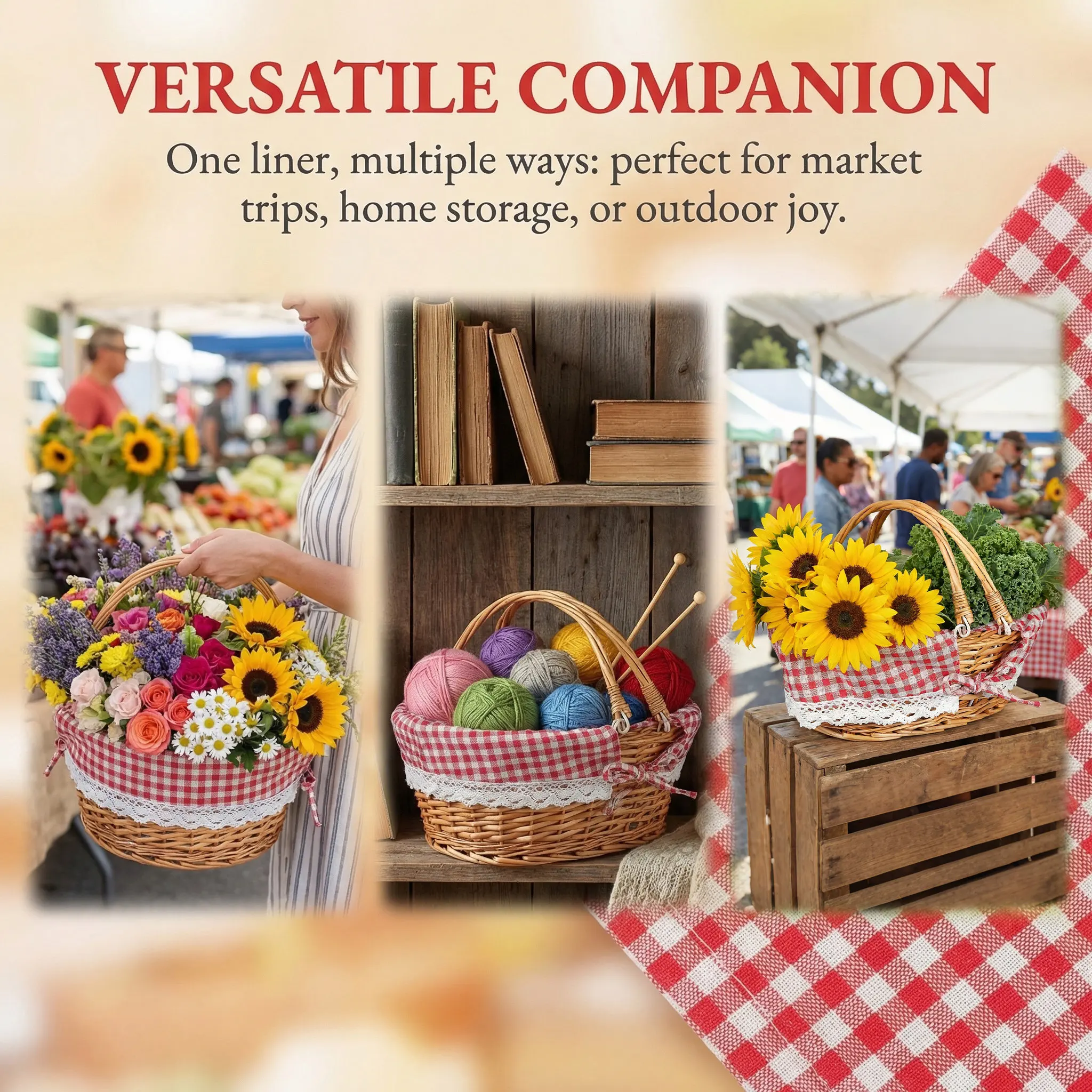 Rattan Basket Liner Replacement Cloth Insert Liner For Wicker Picnic Basket Washable Reusable cloth for Farmhouse Storage Basket view 3