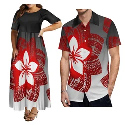 Custom Polynesian Design Short Sleeve Dress For Women Samoan Maxi Dress With Pocket Shirt For Men Hawaiian Couple Suit