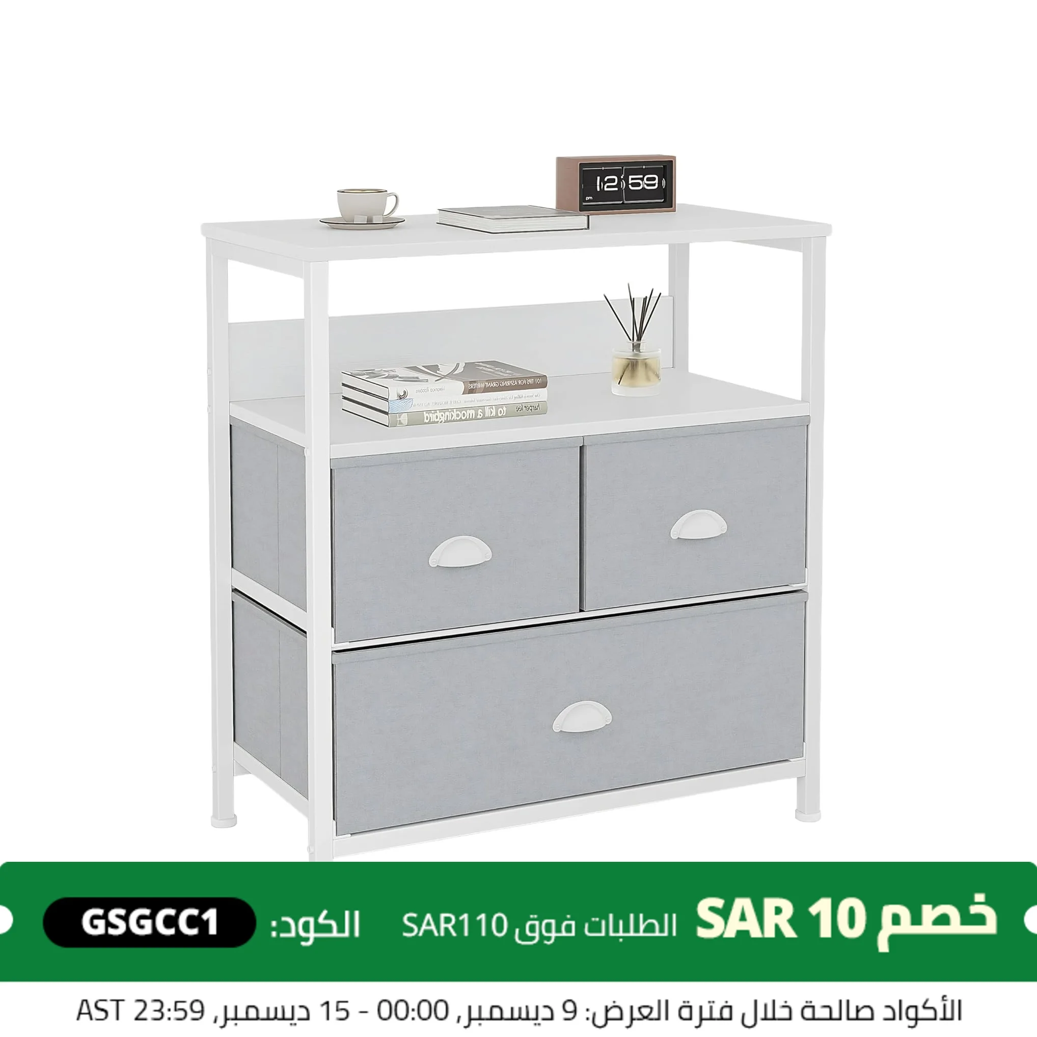 3 Fabric Drawer Nightstand Storage Chest Home Cabinet Home Living Room Bedroom Furniture, White,58*29*81.5CM