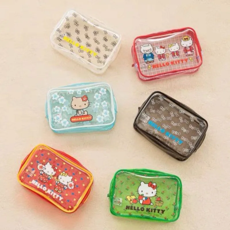 

Kawaii Hello Kitty Transparent Makeup Bag Large Capacity Travel Portable PVC Toilet Storage Wallet Wholesale Women Accessories