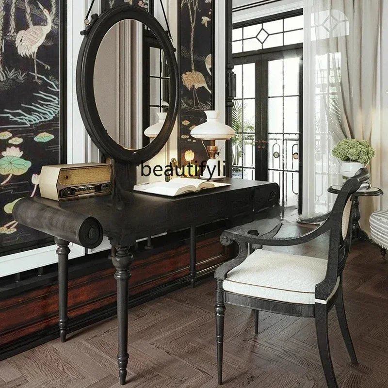 ss8350 Solid wood makeup table/multi-functional desk/neoclassical mirror dressing table/small apartment customization