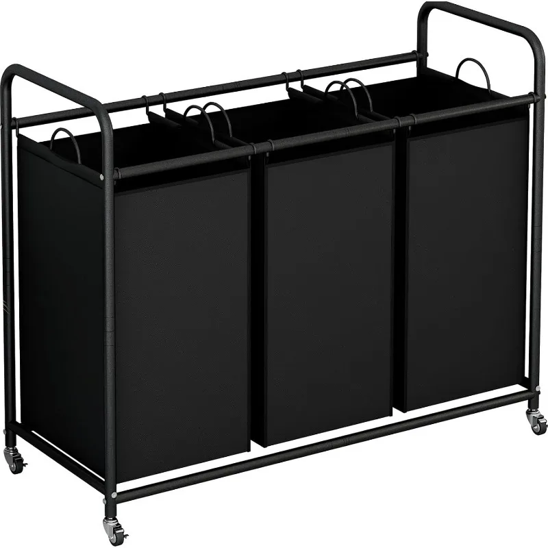 

3-Bag Laundry Basket Hamper Laundry Sorter Cart laundry room organization with Heavy Duty Rolling Lockable Wheels