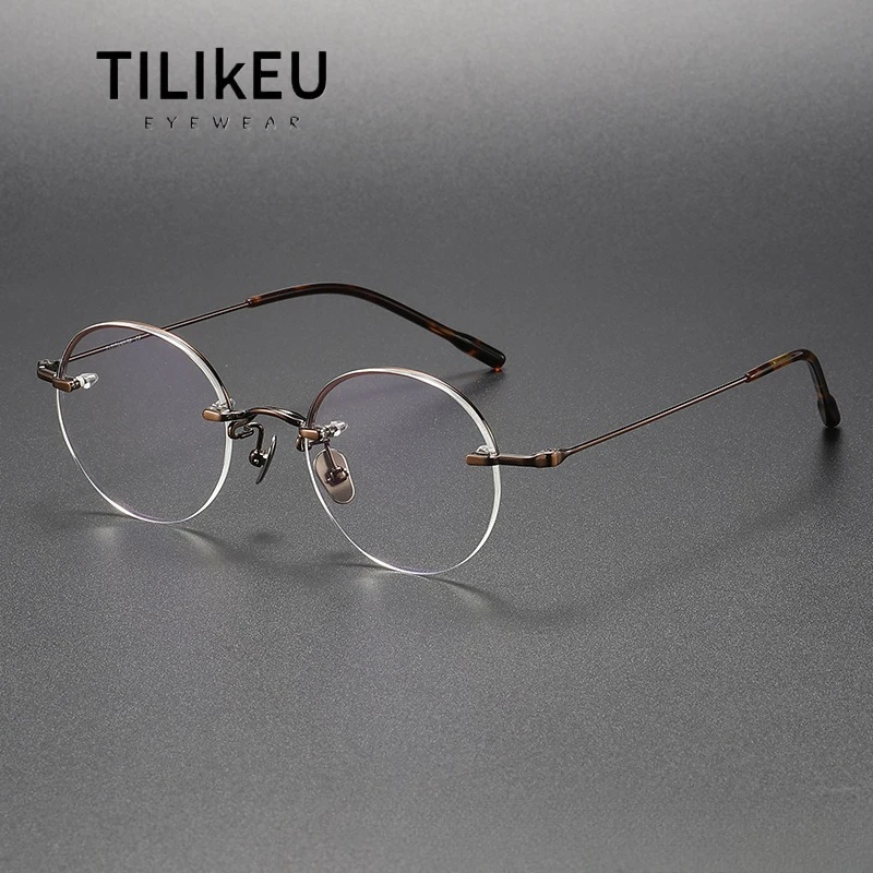 

Japanese Pure Titanium Rimless Women Glasses Frames - Luxury Retro Small Round Frame Myopia Prescription Eyeglasses Optical Lens