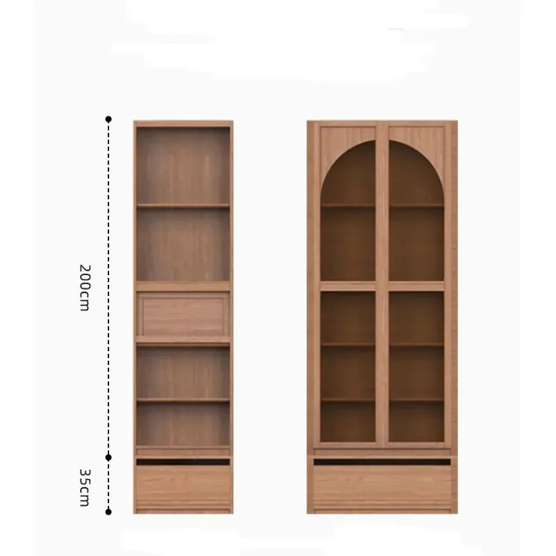 Japanese-style solid wood cherry wood glass door bookcase Nordic black walnut bookshelf household floor combination storage - view 5