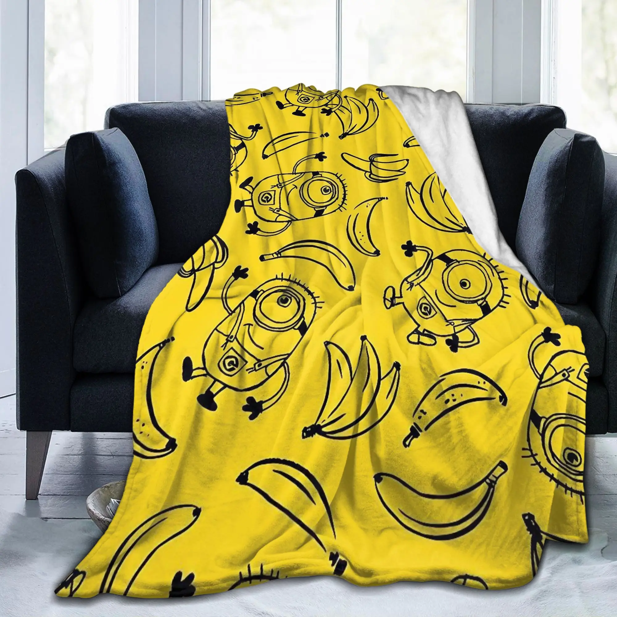 Cute Anime M-Miniones Blankets Fleece Printed  Breathable Soft Throw Blankets for Home Bedroom Bedding Throws