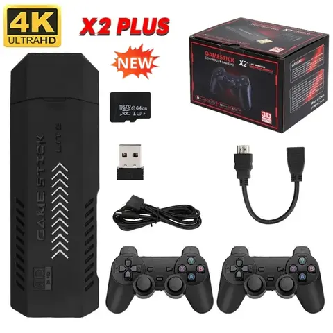 Hot Sale X2Plus 4K Retro Game Stick 3D HD Game Console Wireless Controller TV Emulator for PS1 N64 DC 128G 256G Game Storage
