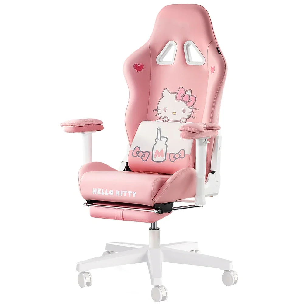 Low Price Cute PU Leather Nylon Computer Silla Gamers Ergonomic Hello Cat Pink Gaming Chair With Ottoman For Girls