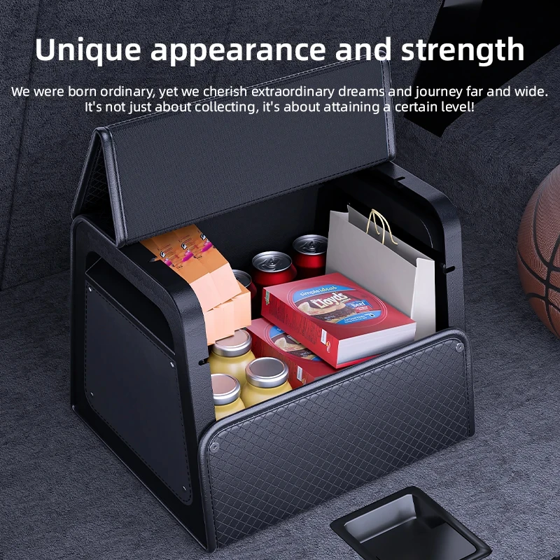 Car Trunk Organizer with 4-Point Magnetic Closure – PU Leather, Reinforced ABS Frame, Fits SUV, Sedan, and Home Use