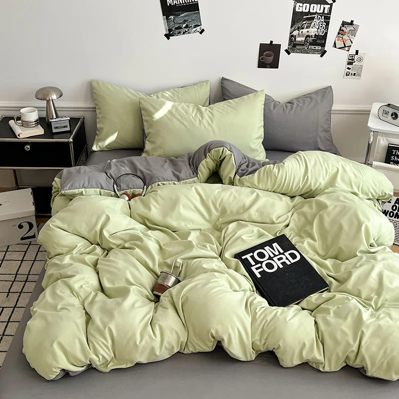 

CX four-piece bed sheet quilt cover solid color washed cotton four-piece bedding