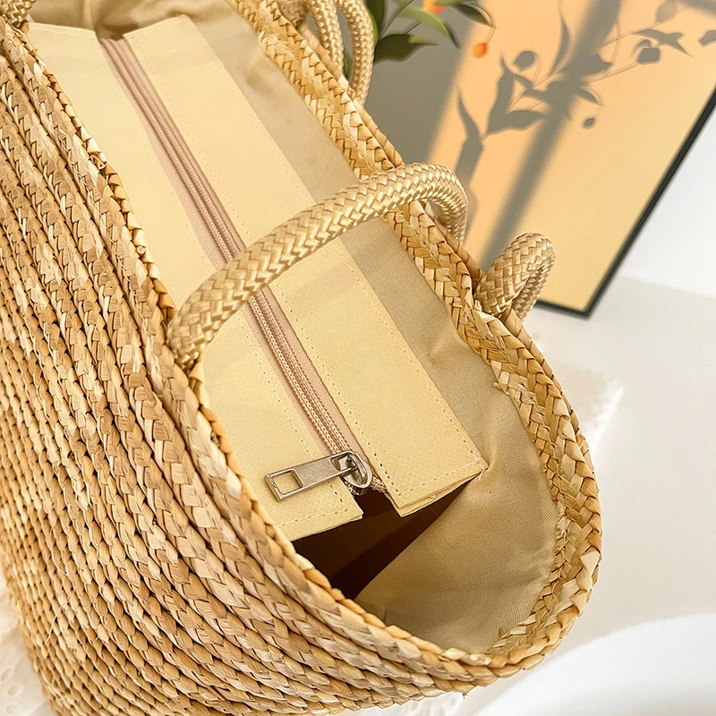 Elegant Ladies Straw Woven Handbag Women Holiday Beach Commute Casual Tote Top-Handle Bags Fashion Retro Shoulder Bags 2024