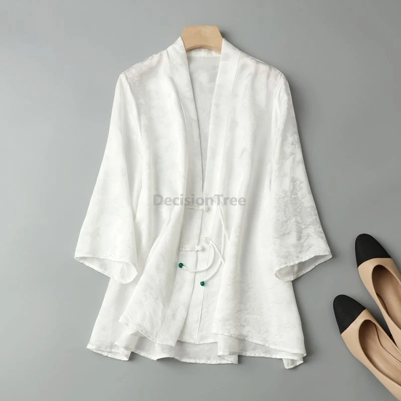 

Retro Women Hanfu Top Buckle sun protection Top New Chinese Style Cardigan Summer Casual Versatile Lightweight Streetwear Shirt