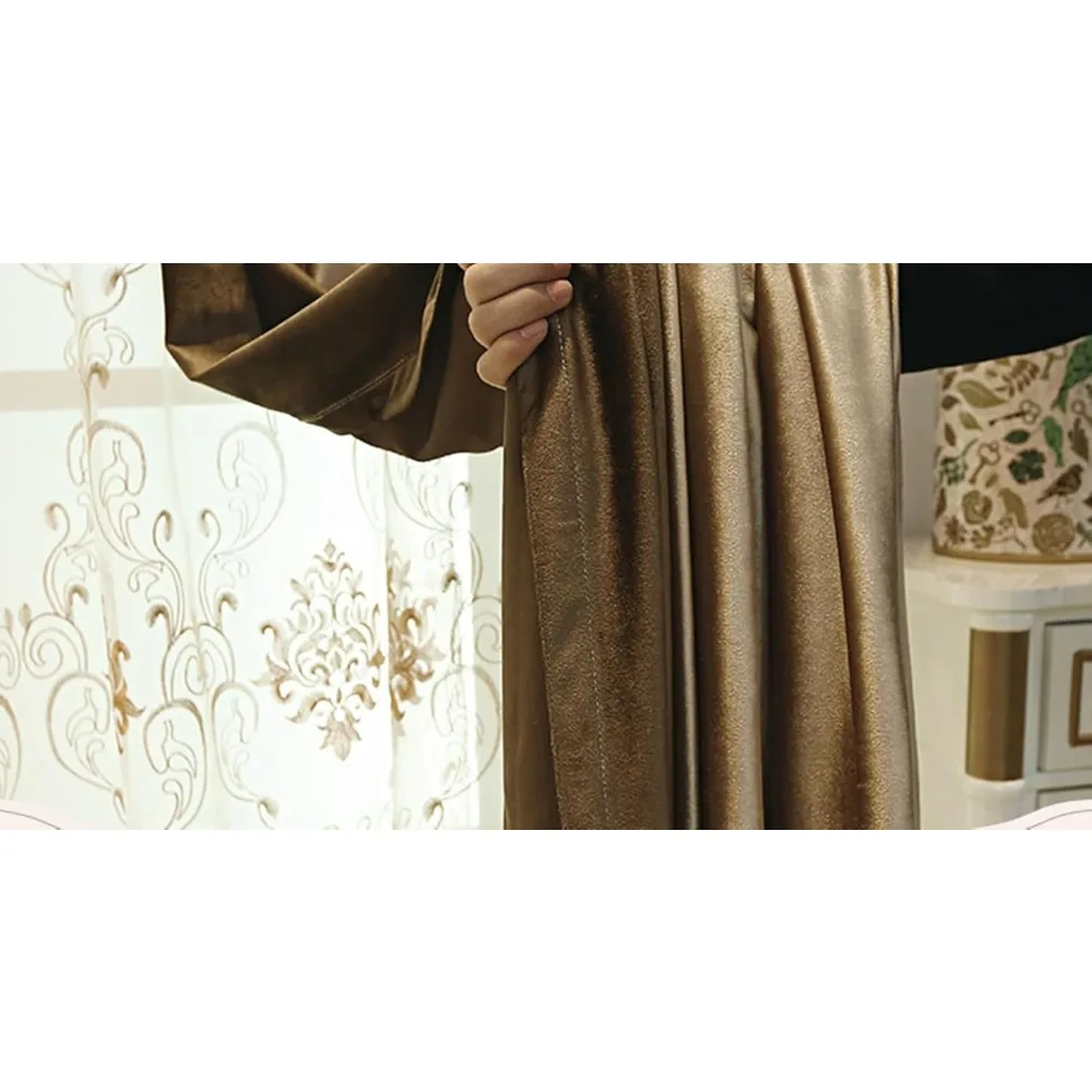 Tende oscuranti in velluto per camera da letto e soggiorno - Tende in tinta unita con giunture marroni, 2 pannelli, 54 larghe x 96 lunghe