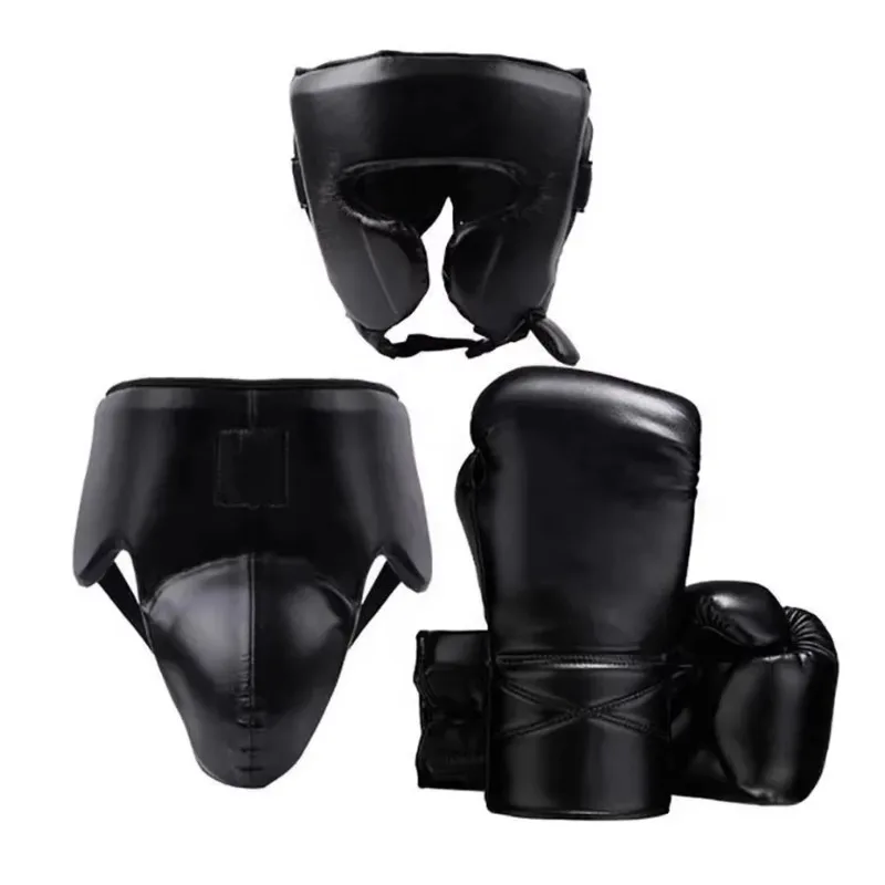 Custom Logo Leather Boxing Suit Training Boxing Gloves Head Protector Groin Sheath Suit All Sizes Colors
