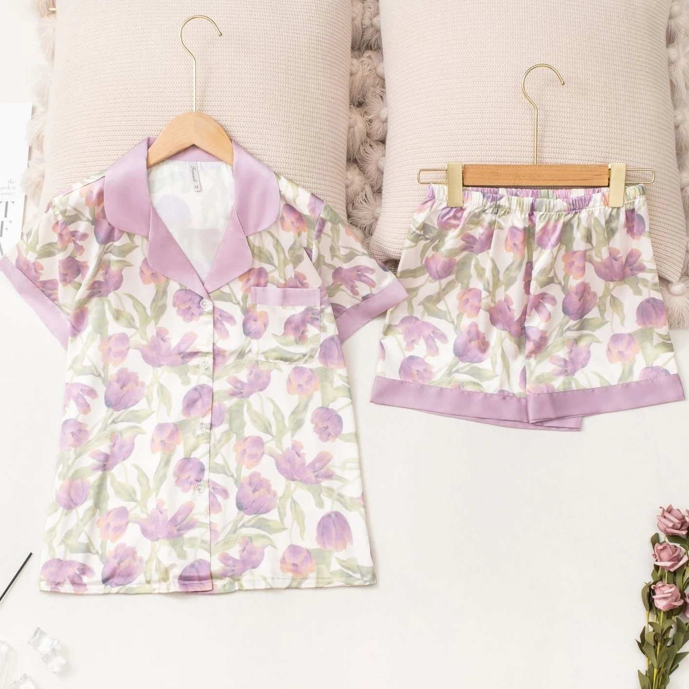 

Женский комплект пижамы из 2 предметов: рубашка с коротким рукавом и шорты, домашняя одежда, атласная пижама с принтом, ночное белье, комплект для сна, нижнее белье