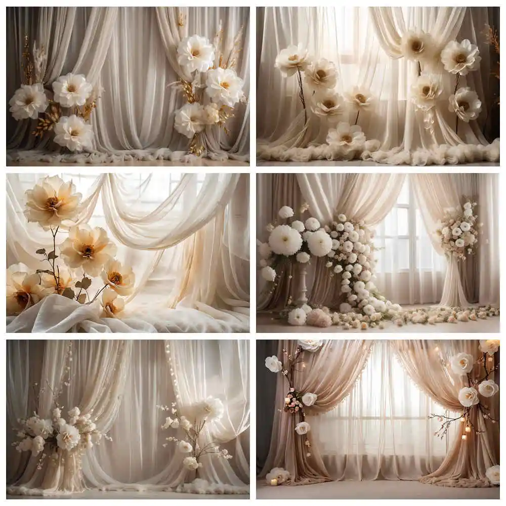 

MOON.QG Wedding Draping Fabric Photocall Background Girls Flower Curtain Birthday Shooting Backdrop Bohemian Portrait Photobooth