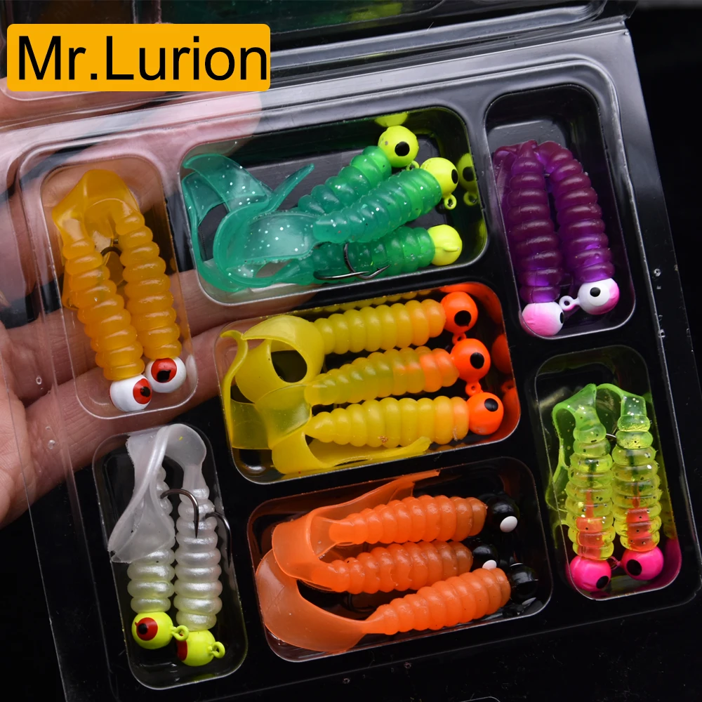 Mrlurion 3.5g 17 pçs uma caixa conjunto de isca de pesca, isca de minhoca macia pesca isca wobbler poleiro pique baixo isca enfrentar