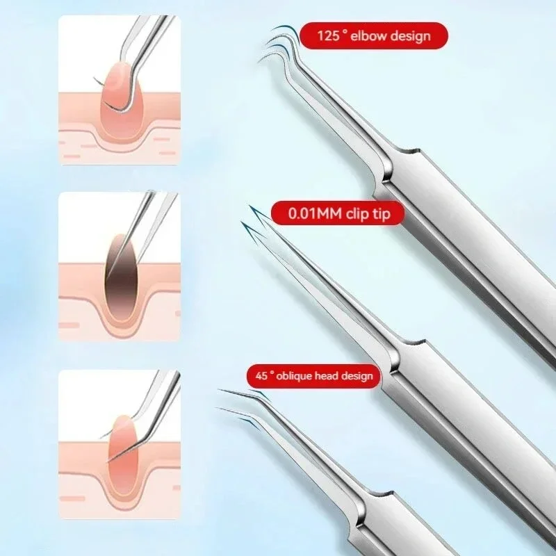 Herramientas de cuidado de limpieza de poros faciales, pinzas de aguja ultrafinas, herramientas de cuidado Facial, herramientas de belleza para el hogar, abrazaderas de células de acero inoxidable, 3/8 Uds.