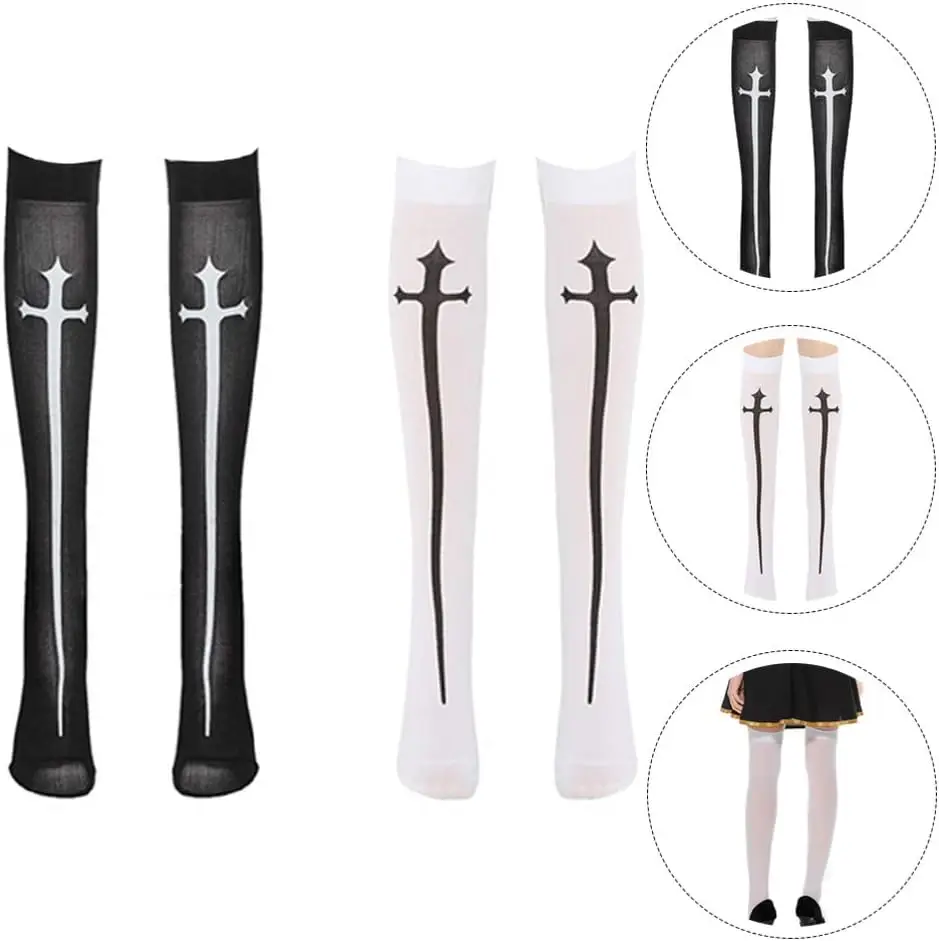 PESENAR Halloween Knee High Socks Decorative Cosplay Stockings Stockings Halloween Party Decoration Nun Costume Accessories