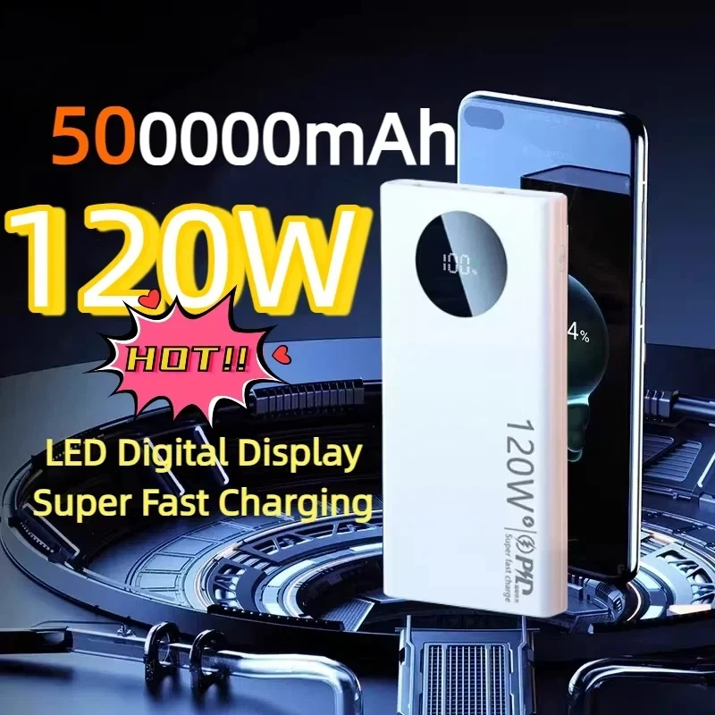 120W 500000mAh banco de energía de alta capacidad carga súper rápida cargador de batería portátil para iPhone Samsung Huawei 2026