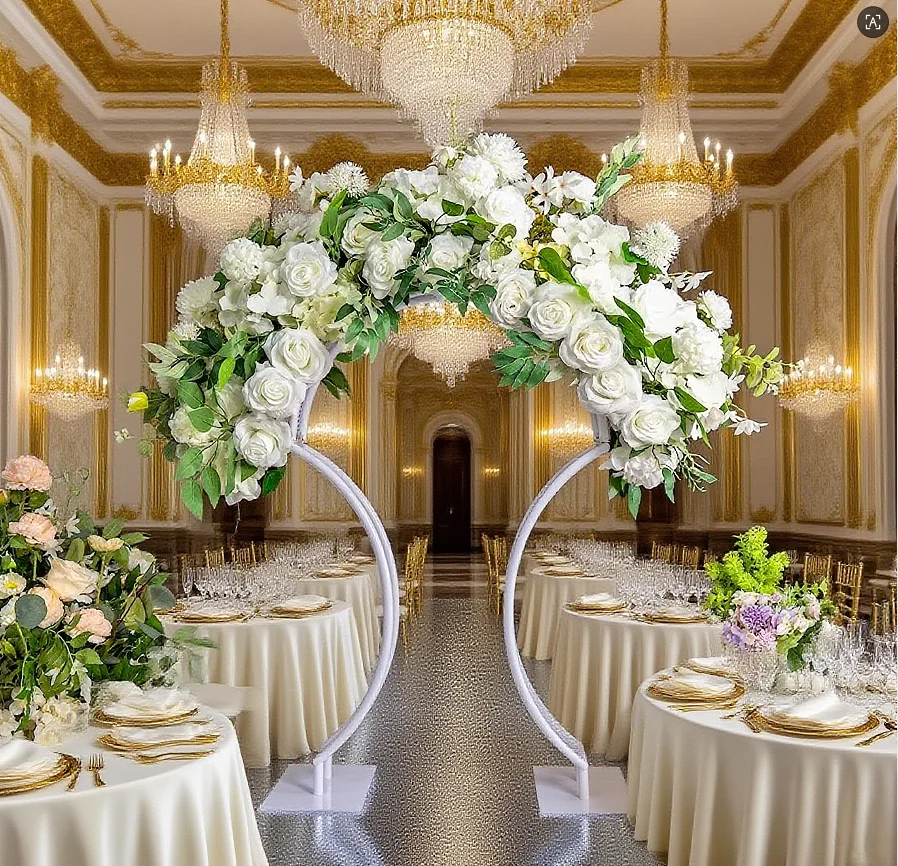 

4pcs Arch Moon Metal Flower Stand Gold White Vase 31.5 Inch Main Table Decor T-Stage Road Layout Props for Home Decor