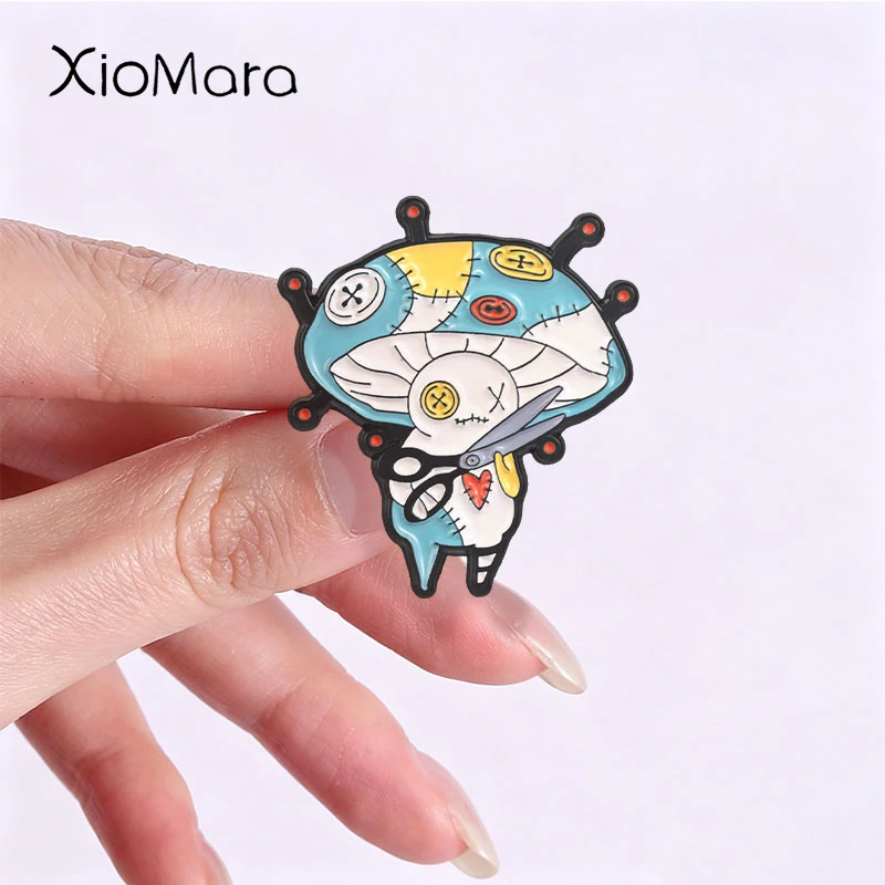 Cute Voodoo Mushroom Man Badge Cartoon Stitched Enamel Pins Fashion Lapel Brooches Backpack Clothes Jewelry Gift for Friend