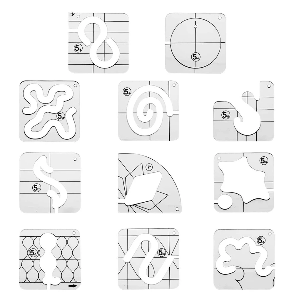 11Pcs Quilting Templates Sewing Ruler Acrylic Sewing Machine Template Rulers for DIY Sewing Quilting Patchwork Tool