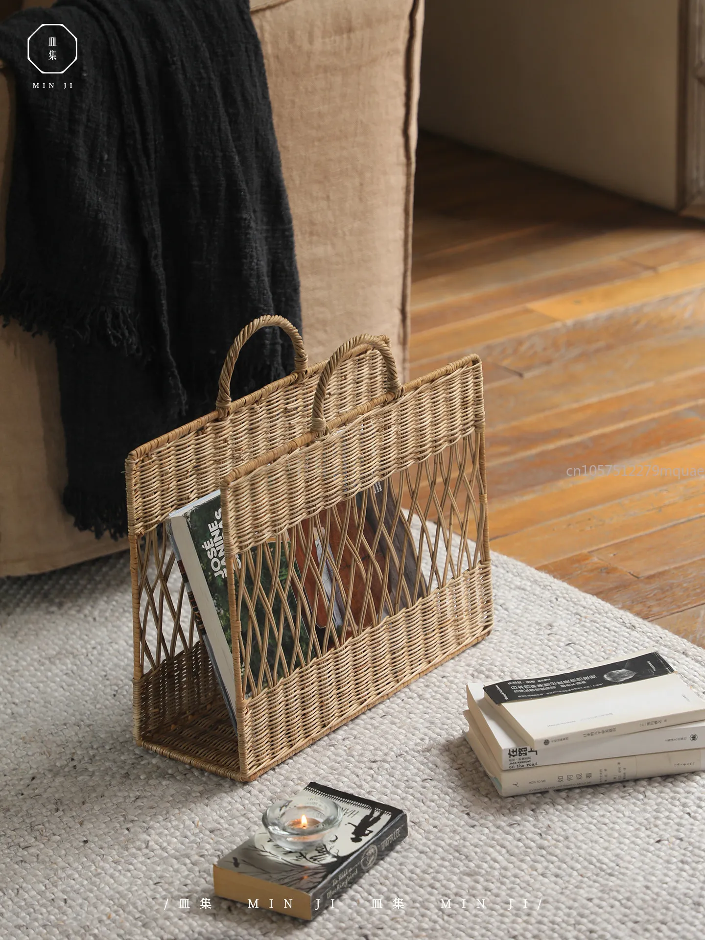 Bookcase Basket\ Natural Plant Vine Hand-woven Portable Household Magazine Book Storage Basket