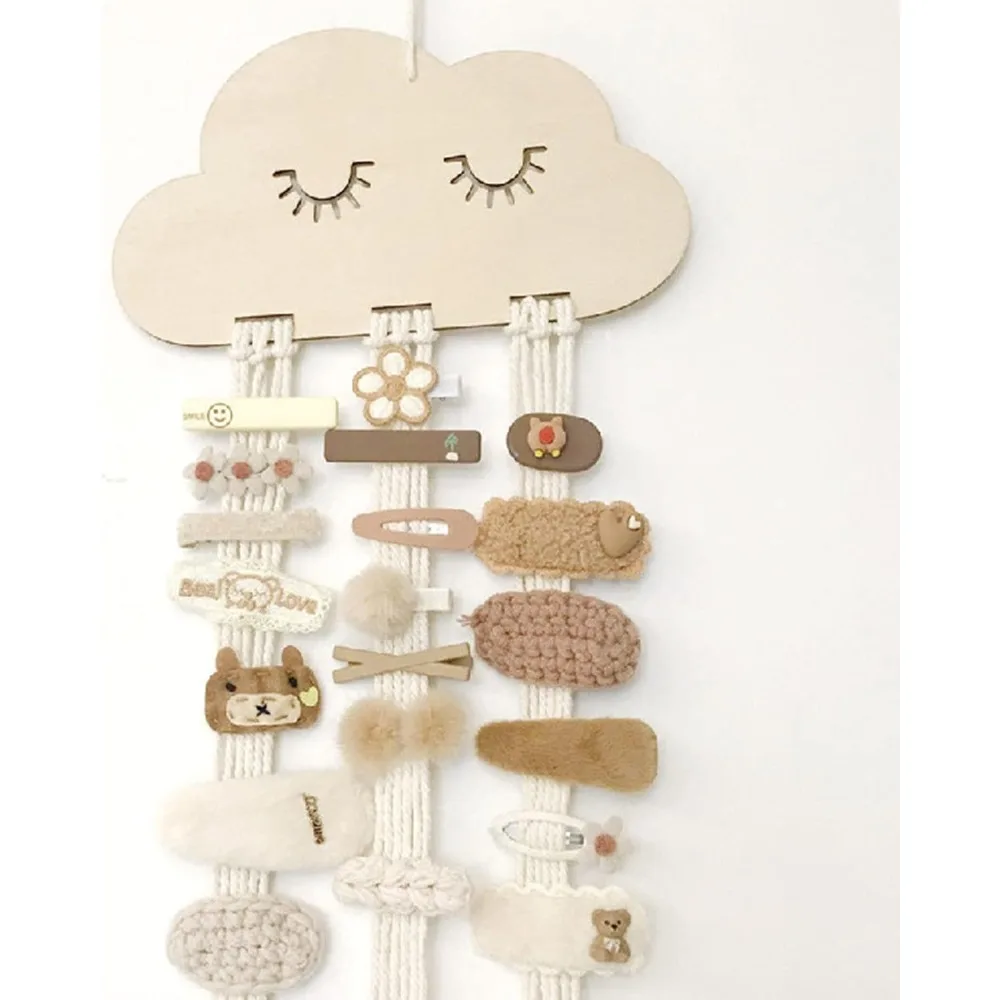 

Handmade Woven Hair Accessory Storage Rack, Girl's Hair Clip Storage Rack, Cloud-shaped Hair Clip Storage Strap, 7x23.6 Inches