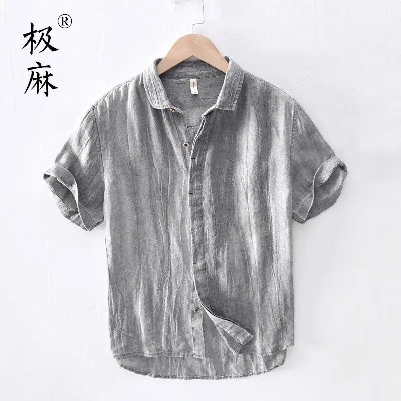 

Мужская летняя повседневная свободная рубашка из льна в стиле ретро, дышащая, легкая, свободного кроя