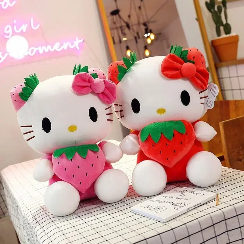 60cm Sanrio Big Toy Kawaii Hello Kitty Strawberry Plush Cartoon Doll Girl Room Decor Sleeping Throw Pillow Girl Valentines Gift