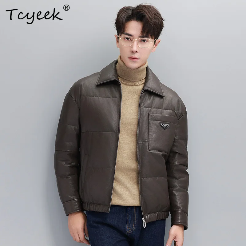 Tcyeek Natural Sheepskin Real Leather Jacket Men Warm 90% White Goose Down Coat Mens Clothes Loose Fit Trendy All Plant Tanning