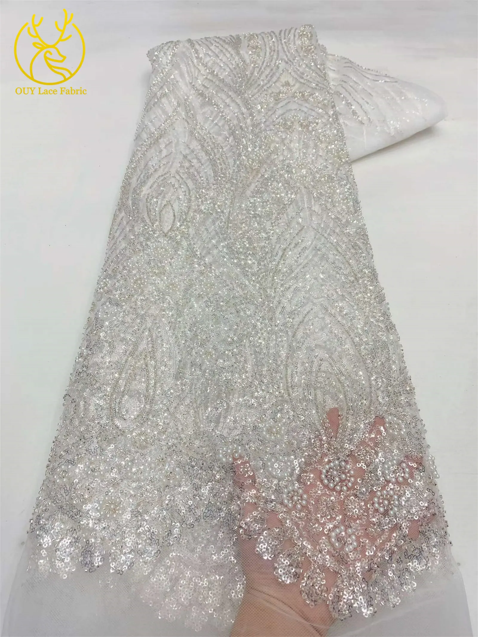 Grüner Afrikanischer Spitzenstoff 2026 Hochwertige Pailletten Tüll Französische Mode Netzspitze Abendkleid Stickerei Nähen – Detail 16
