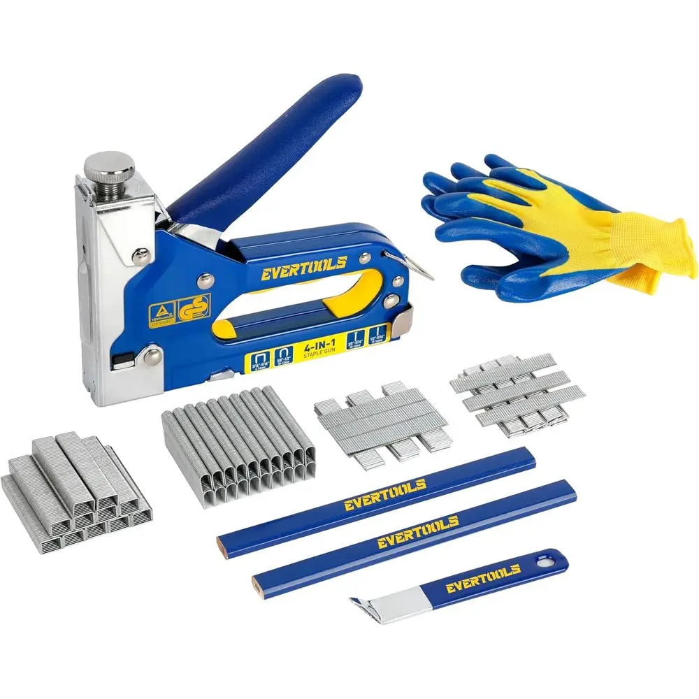 

All-in-One Heavy-Duty Staple Gun Kit: 6,000 Staples, Adjustable Power, Jam-Free, with Remover & Gloves or Upholstery Accessories