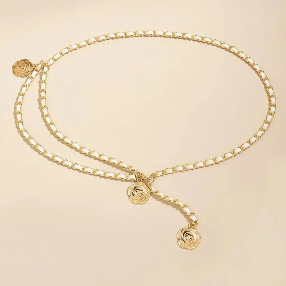 Fashion Flower Pendant Waist Chain Punk Adjustable Metal Chain Belts Dress Suit Jeans Waist Belt Women