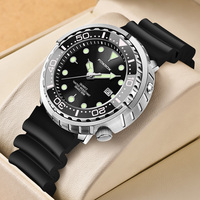 FOXBOX Mens Watches 5ATM Sports Waterproof Quartz Wristwatch Luminous Clock with Steel Bezel Watch for Men Male Clock+Watch Box