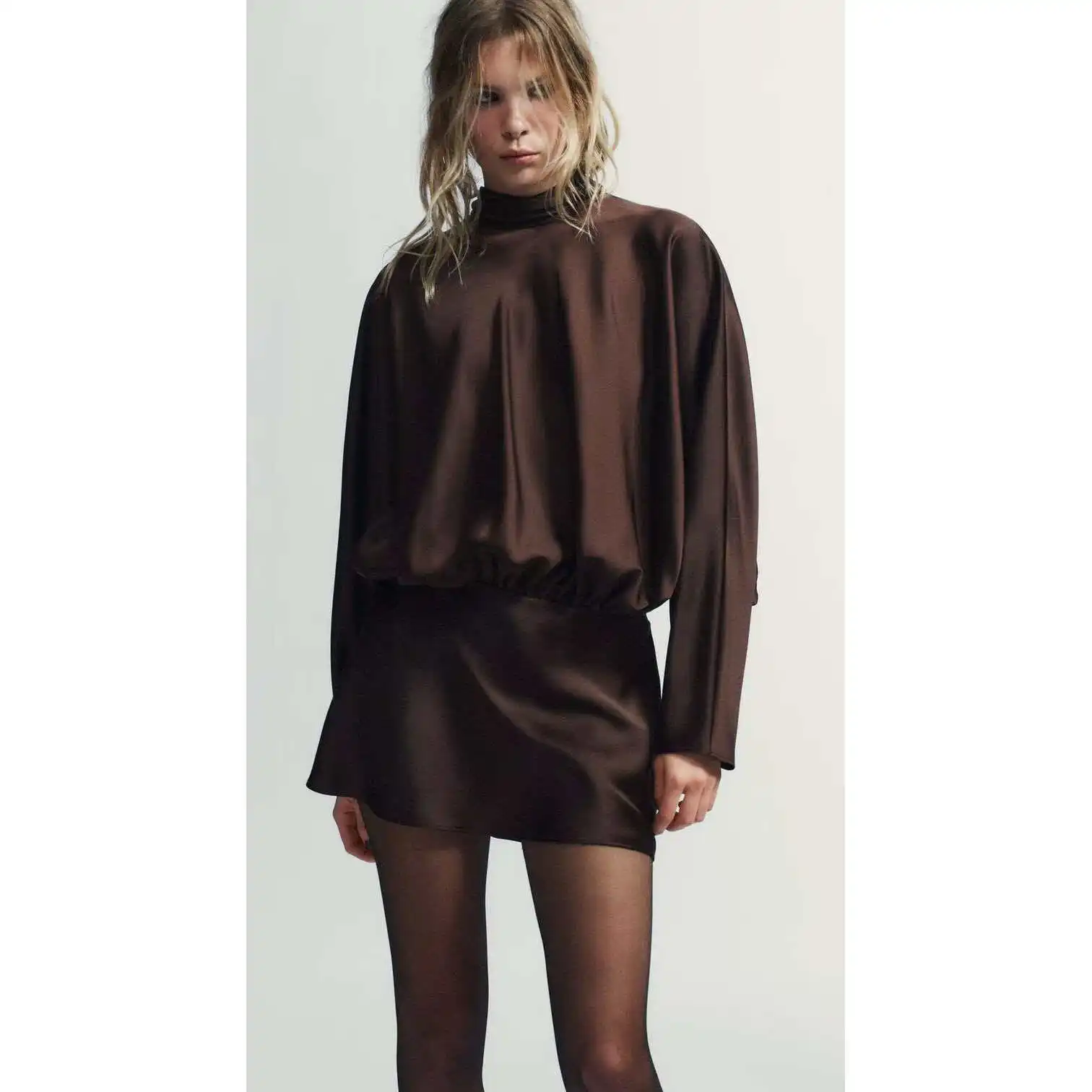 Faionable Silk Satin Feel Scarf Trim ort Dr New Autumn Winter Women's Dr H Version Long Sve Straight Cut Commute...