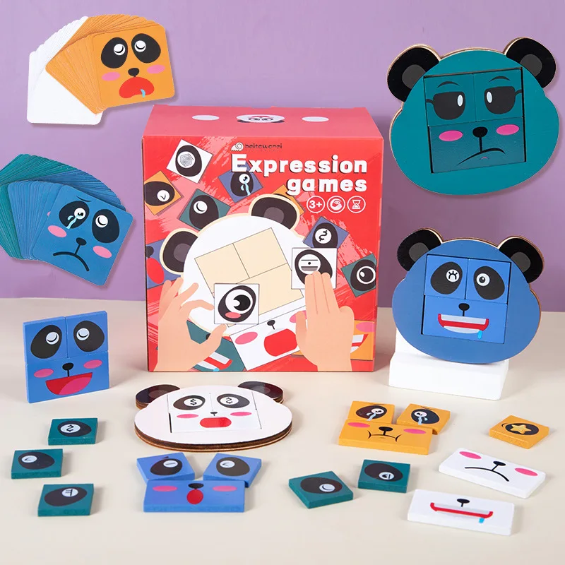 

Cube Panda Face Changing Building Blocks Board Cartoon Puzzle Montessori Wooden Level Game Thinking Challenge Kids Toys Party