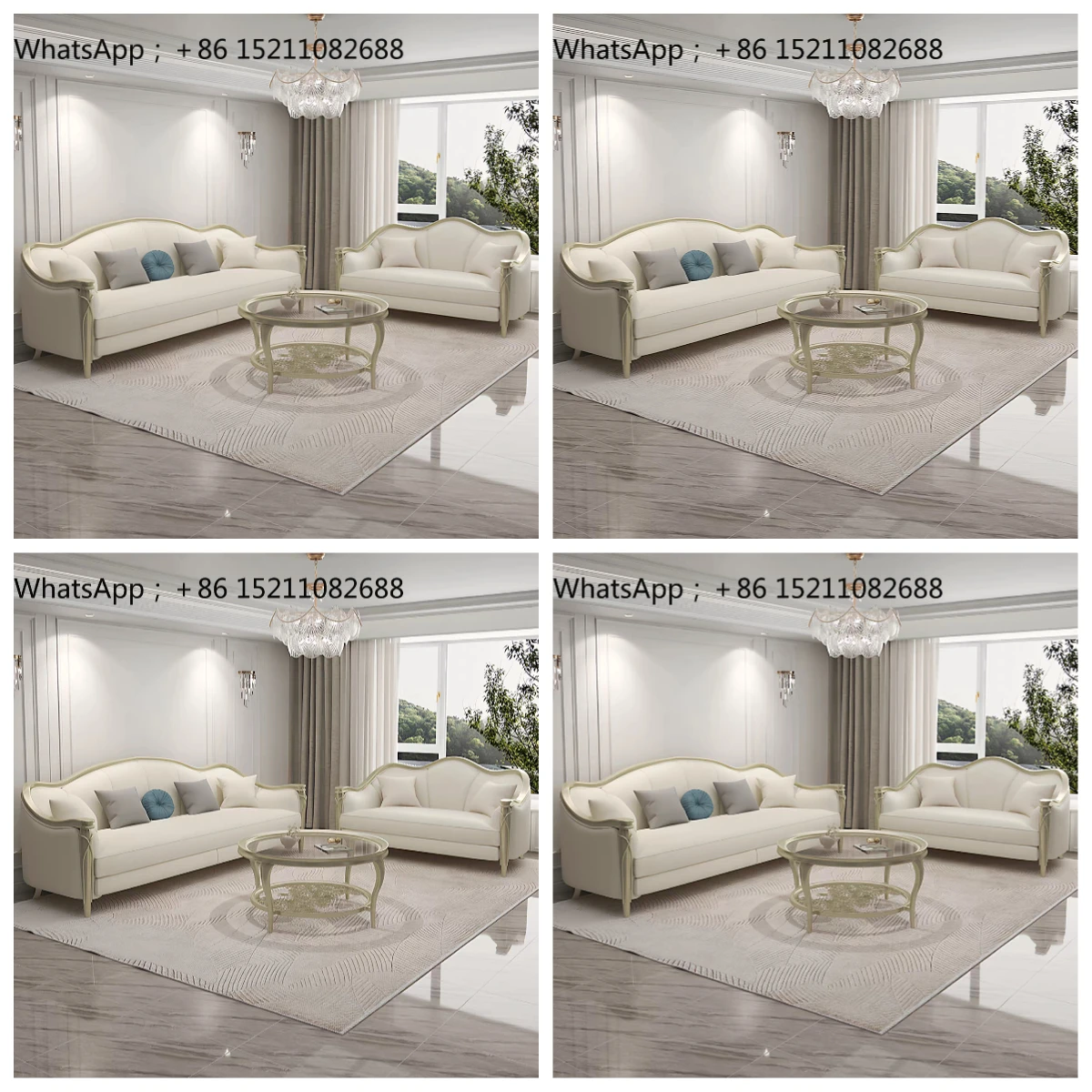LLY light luxury solid wood modern living room three-person sofa villa straight row ingot sofa