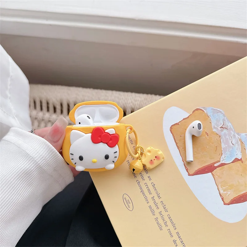 Bonita funda de auriculares 3D Cheese Hello Kitty para Apple AirPods 1, 2, 3 generación, Airpods Pro/Pro2, funda de auriculares inalámbricos con Bluetooth