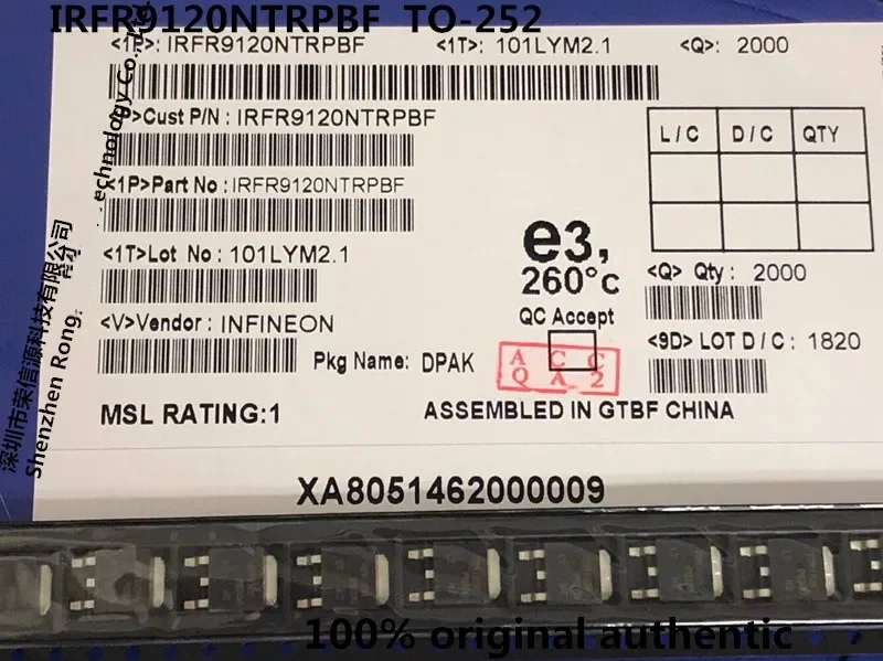 10Pcs/lot IRFR9120NTRPBF IRFR9120N FR9120N  IRFR9120  Power MOSFET TO-252 New Original