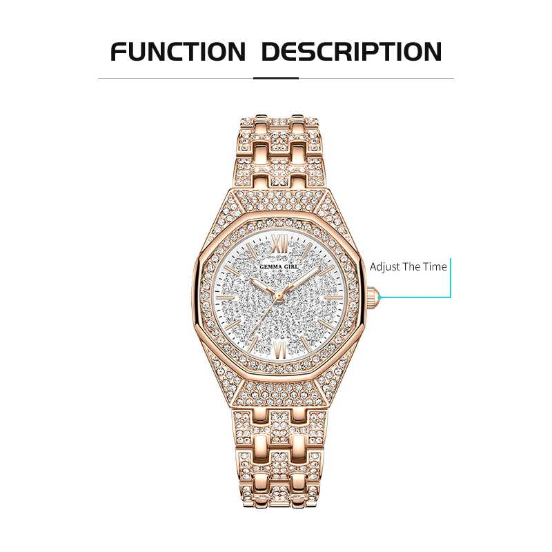 Rose Gold Women Quartz Watch Fashion Luxury GEEMA GIRL Brand Elegant Stainless Steel Dial Waterproof Wristwatch Girlfriend Gift