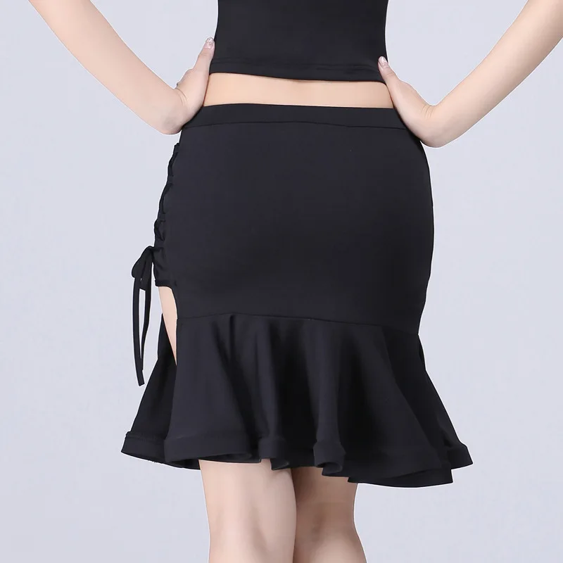 Saia bodycon desossada para dança latina feminina, mini saia com fenda lateral para prática de dança de salão