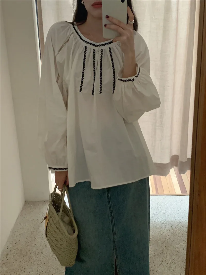 Summer Women Blouse Spring Shirt Female Woman Blouse Maxi Blusas Chiffon Casual Elegant Vintage Long Sleeve Oversize Loose White